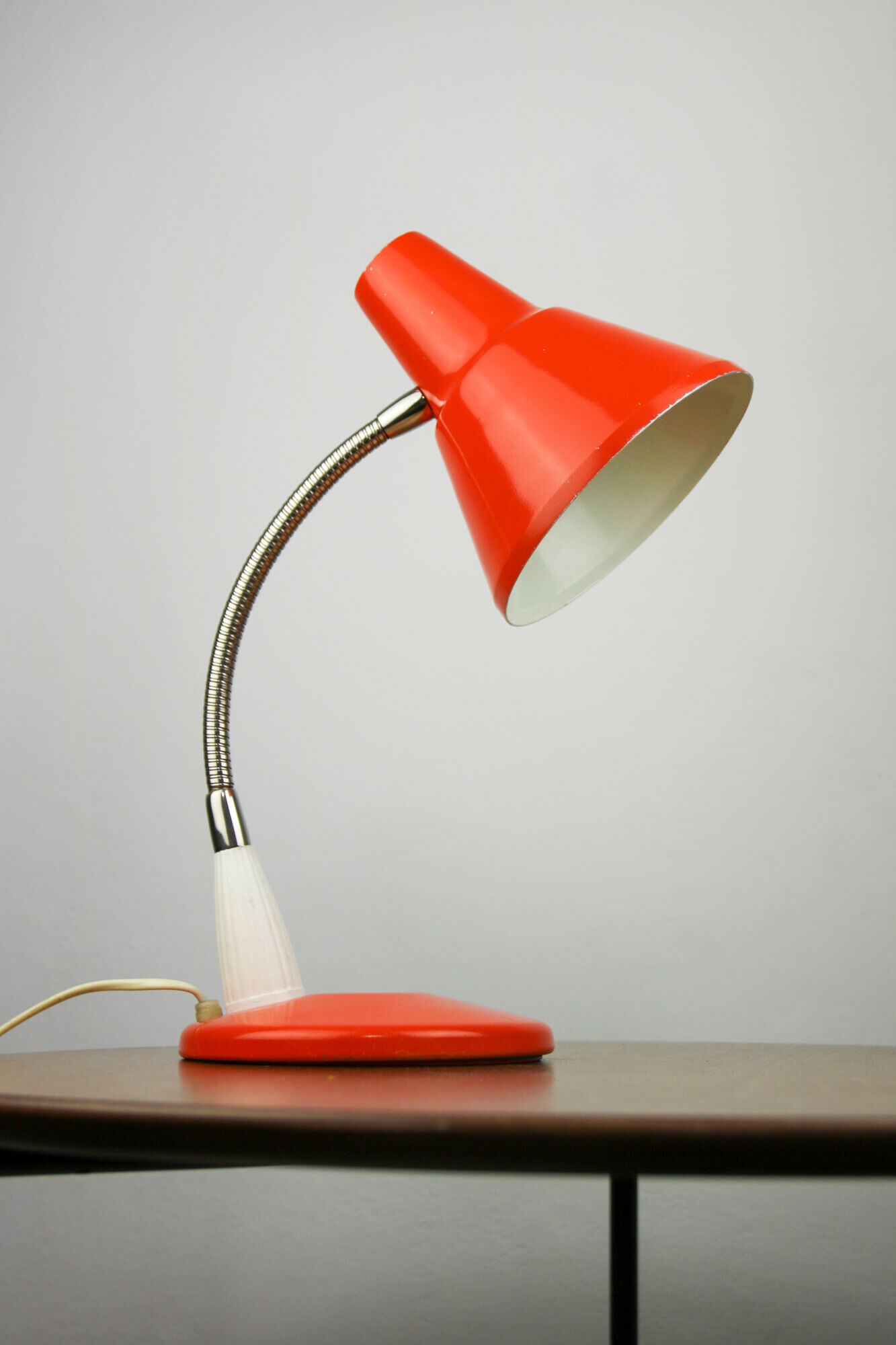 Adjustable Desk Lamp in Orange Painted Metal and Chrome-Plated Spiral Arm, 1970s