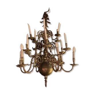 Lustre hollandais du XVIIème siècle à tête d'aigle bicéphale