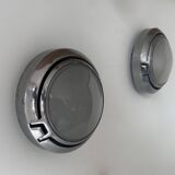 Pair of vintage wall lights, chrome and honeycomb sandblasted glass, Italy 1980
