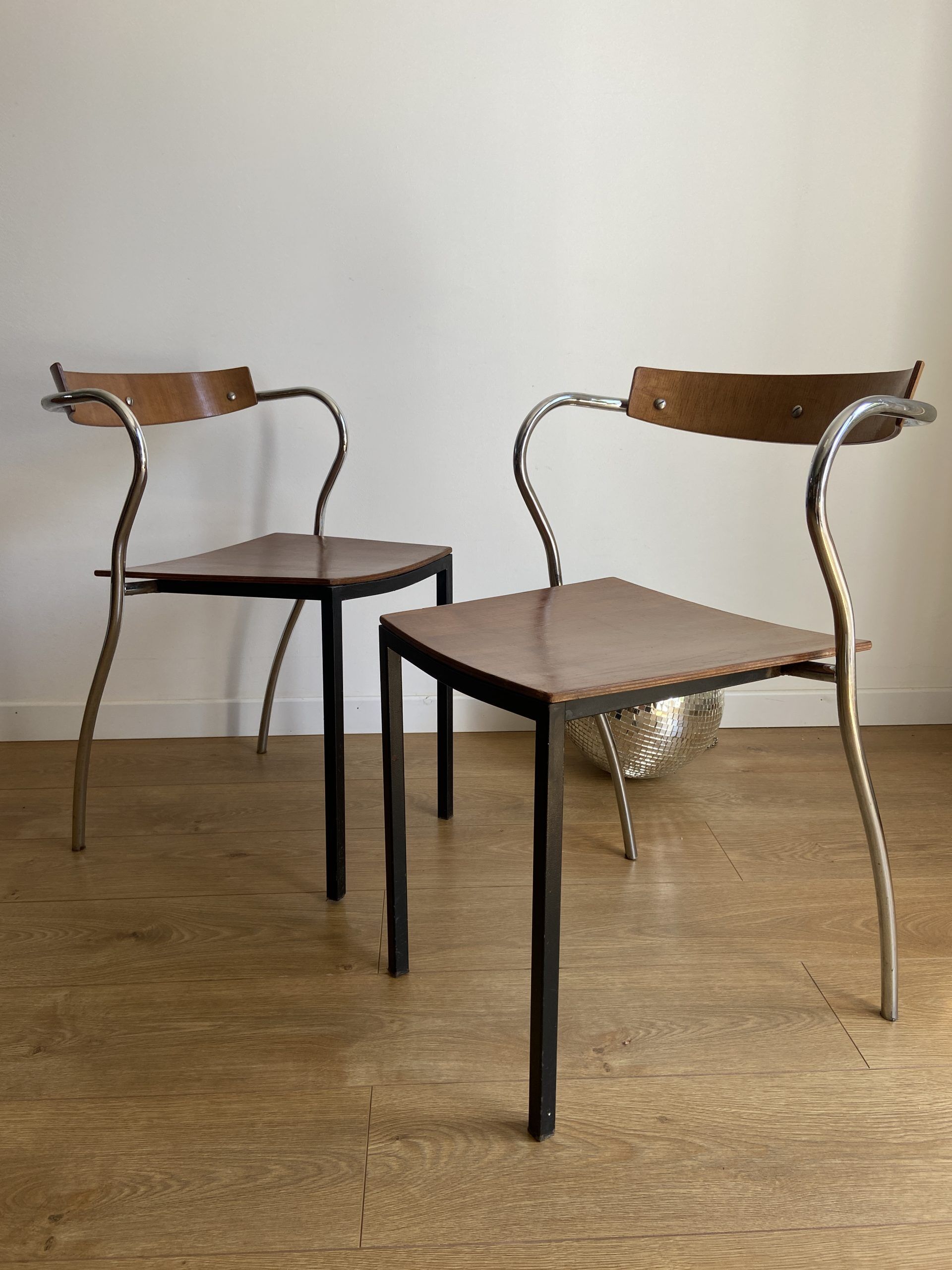 Pair of chairs design in wood and metal model "rio" by Pascal Mourgue