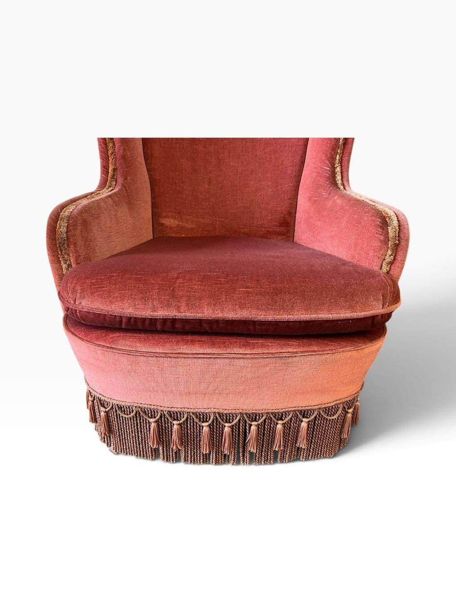 Ensemble de 2 fauteuils/sièges vintage rose poudré à franges