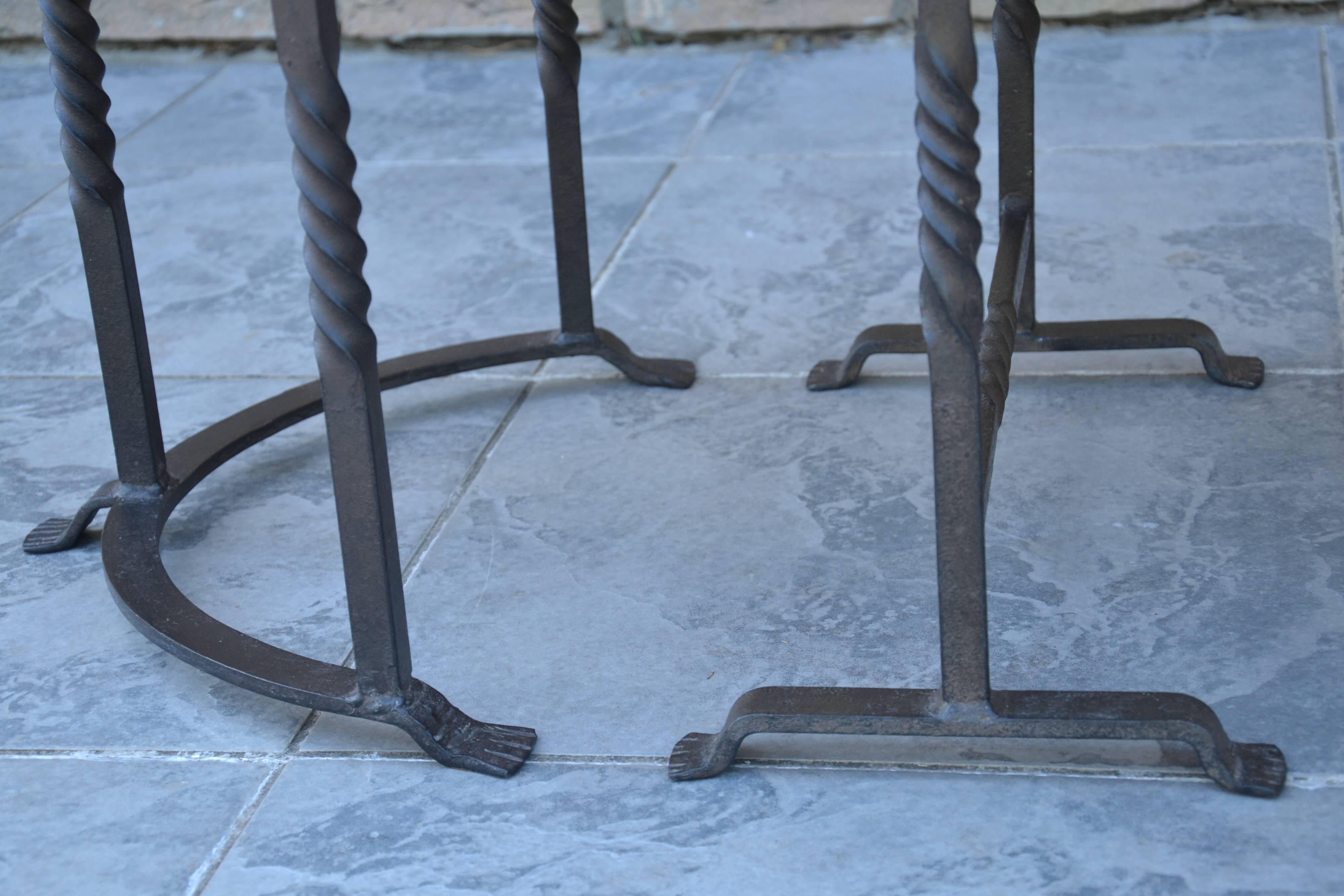 Unusual modular coffee table in oak and wrought iron.