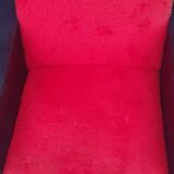 Fauteuil skaï noir et fourrure rouge