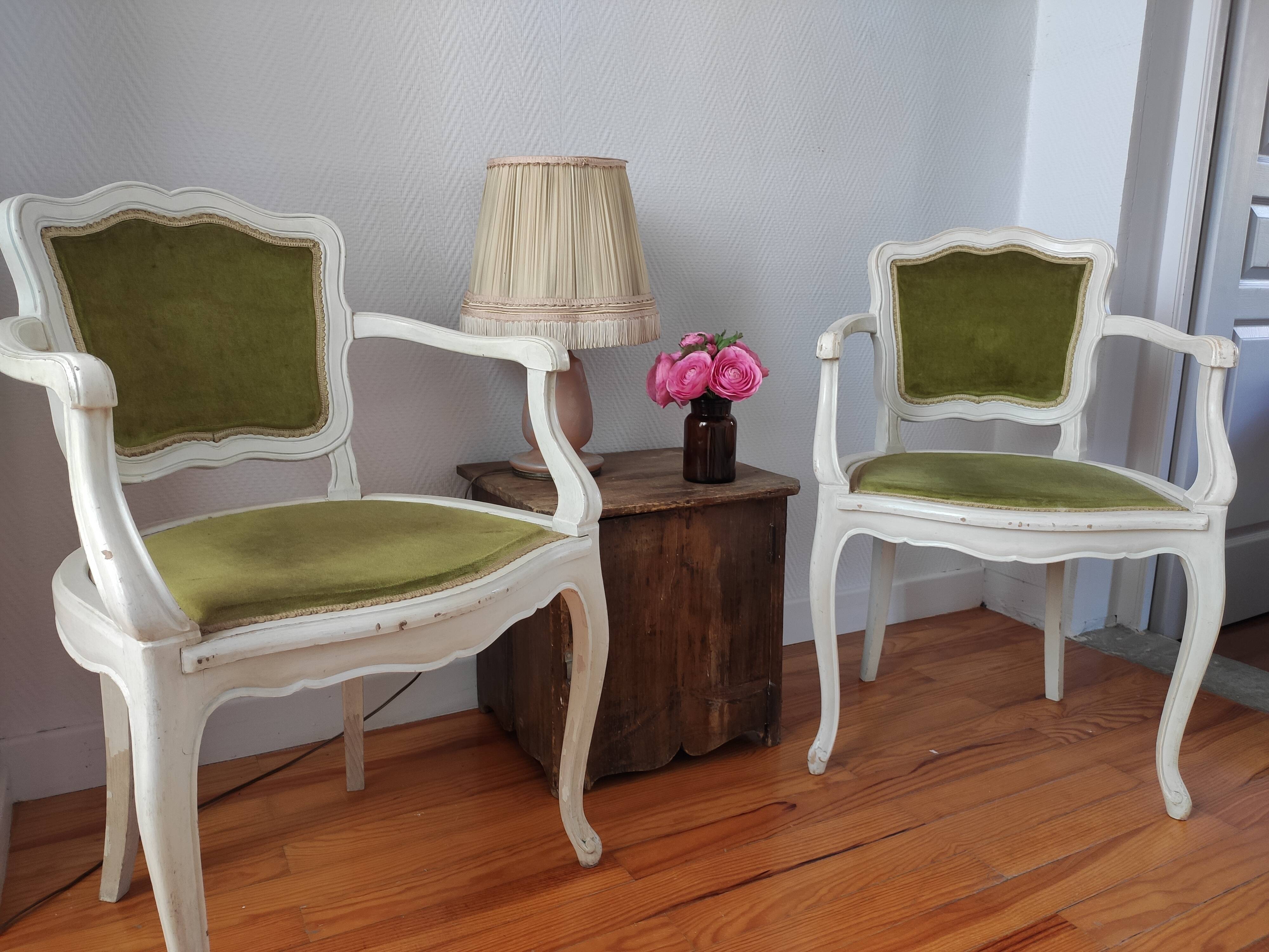 Pair of patinated armchairs