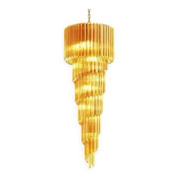 Contemporary Amber “Quadriedro” Murano Glass Twister Chandelier in Venini S