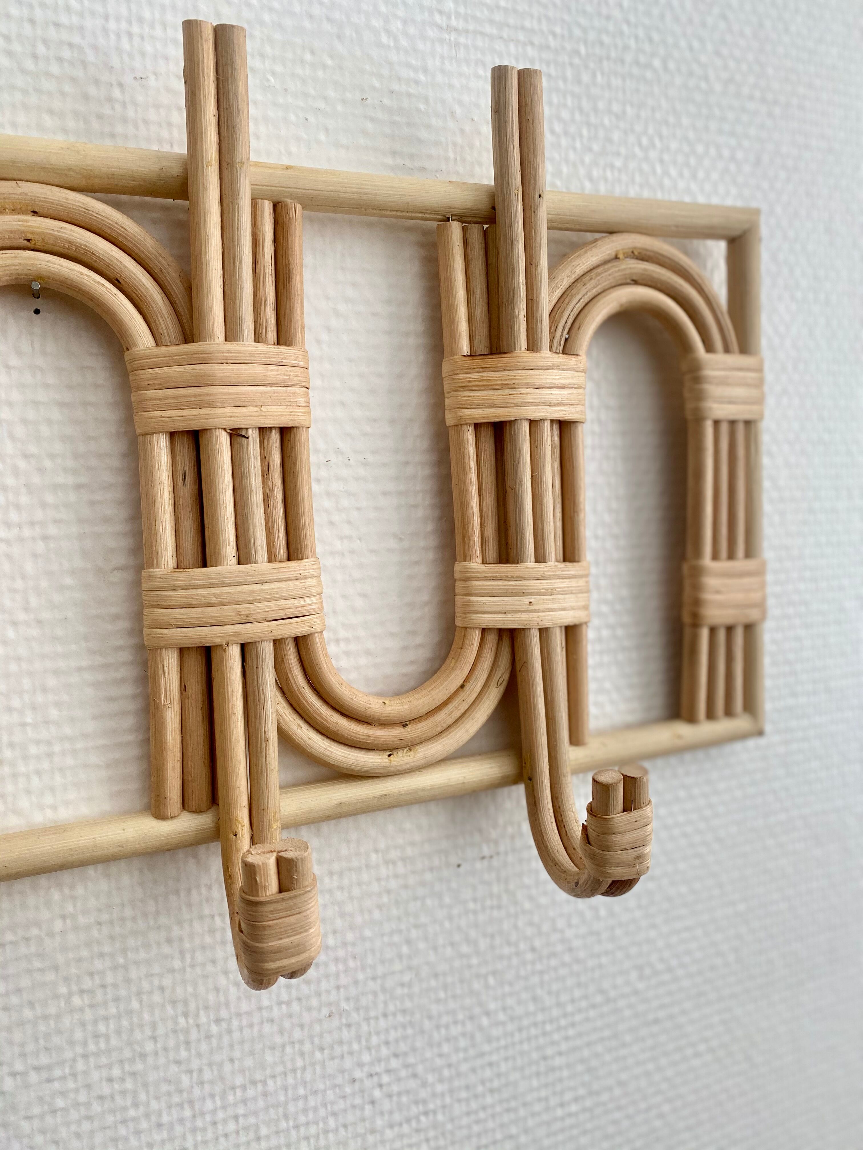 Patère coat holder in vintage can rattan canning bohemian rainbow