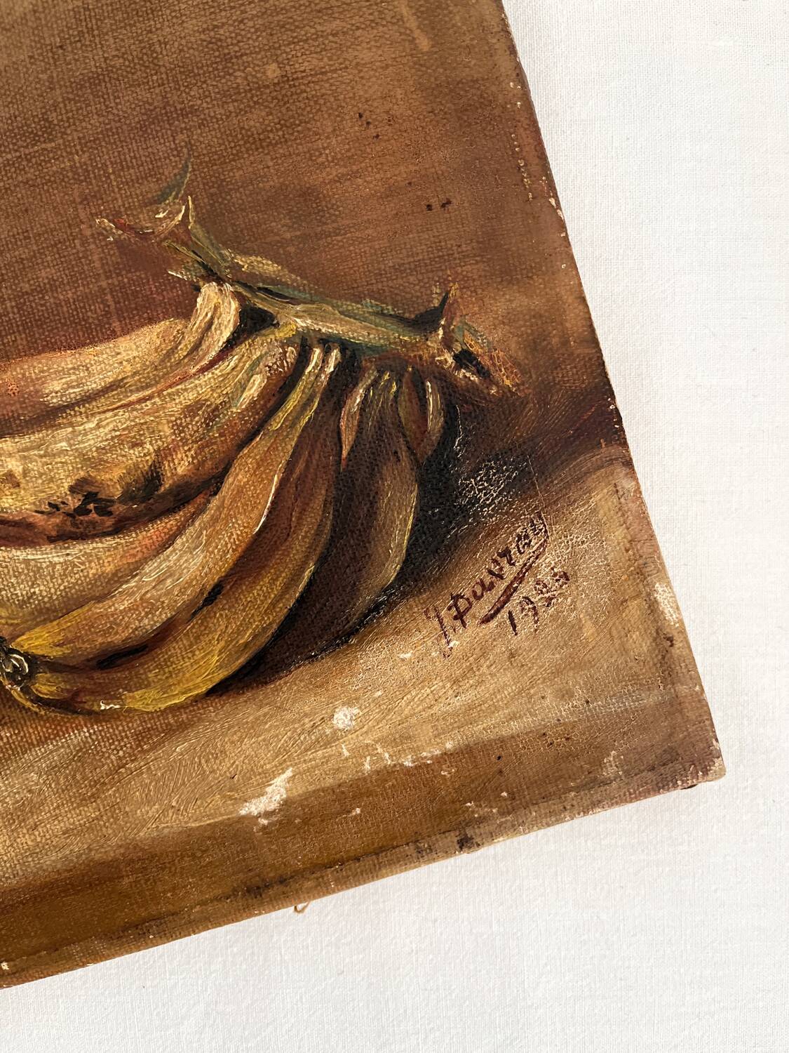 Old oil painting on canvas still life with exotic fruits