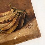 Old oil painting on canvas still life with exotic fruits