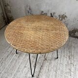 Wicker and metal coffee table from the 1950s