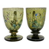 Art Nouveau, two enameled glass and gold cups early 20th century