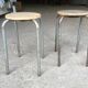 Metal and wood sitting industrial workshop stool