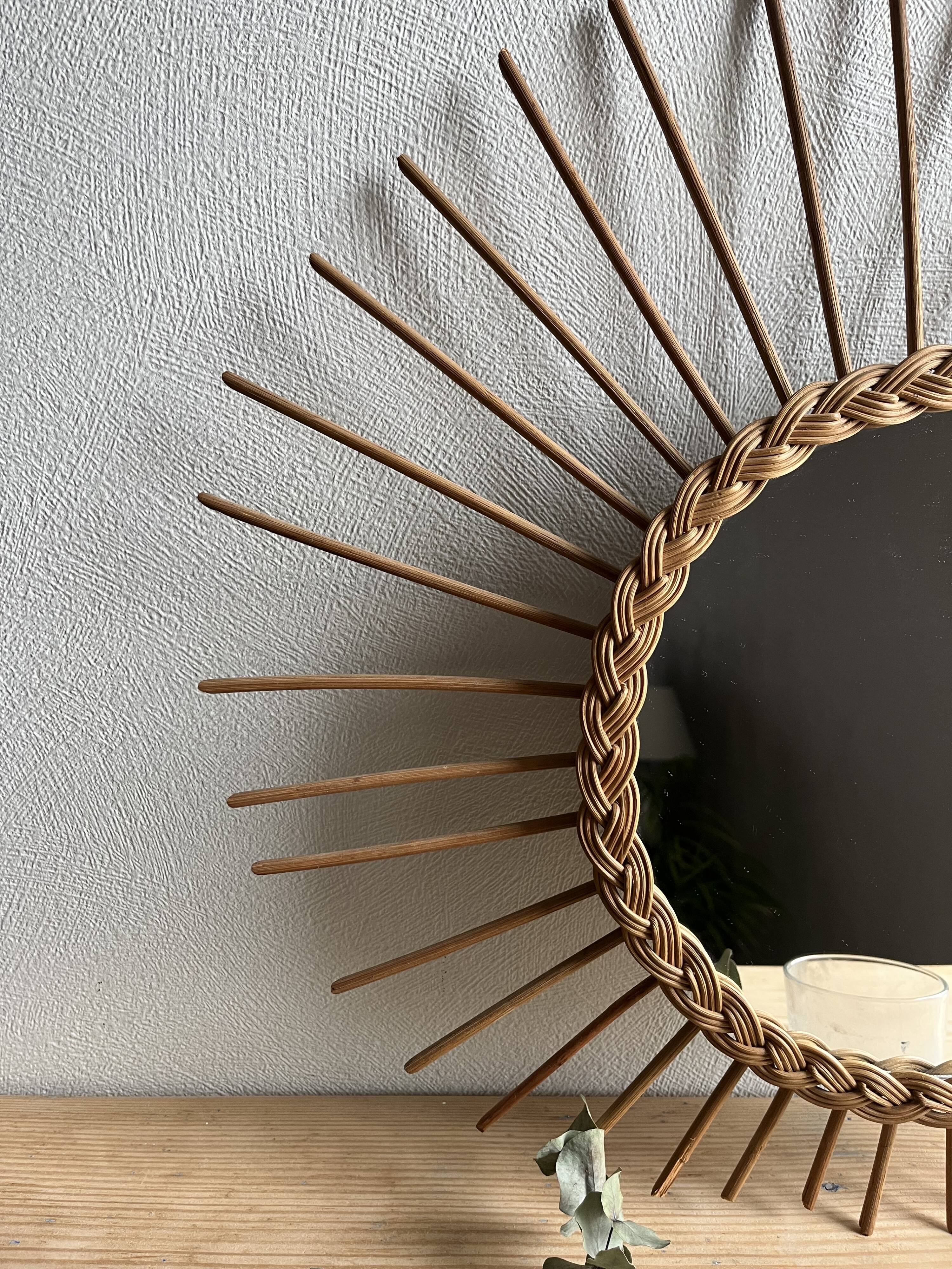 Vintage rattan sun mirror