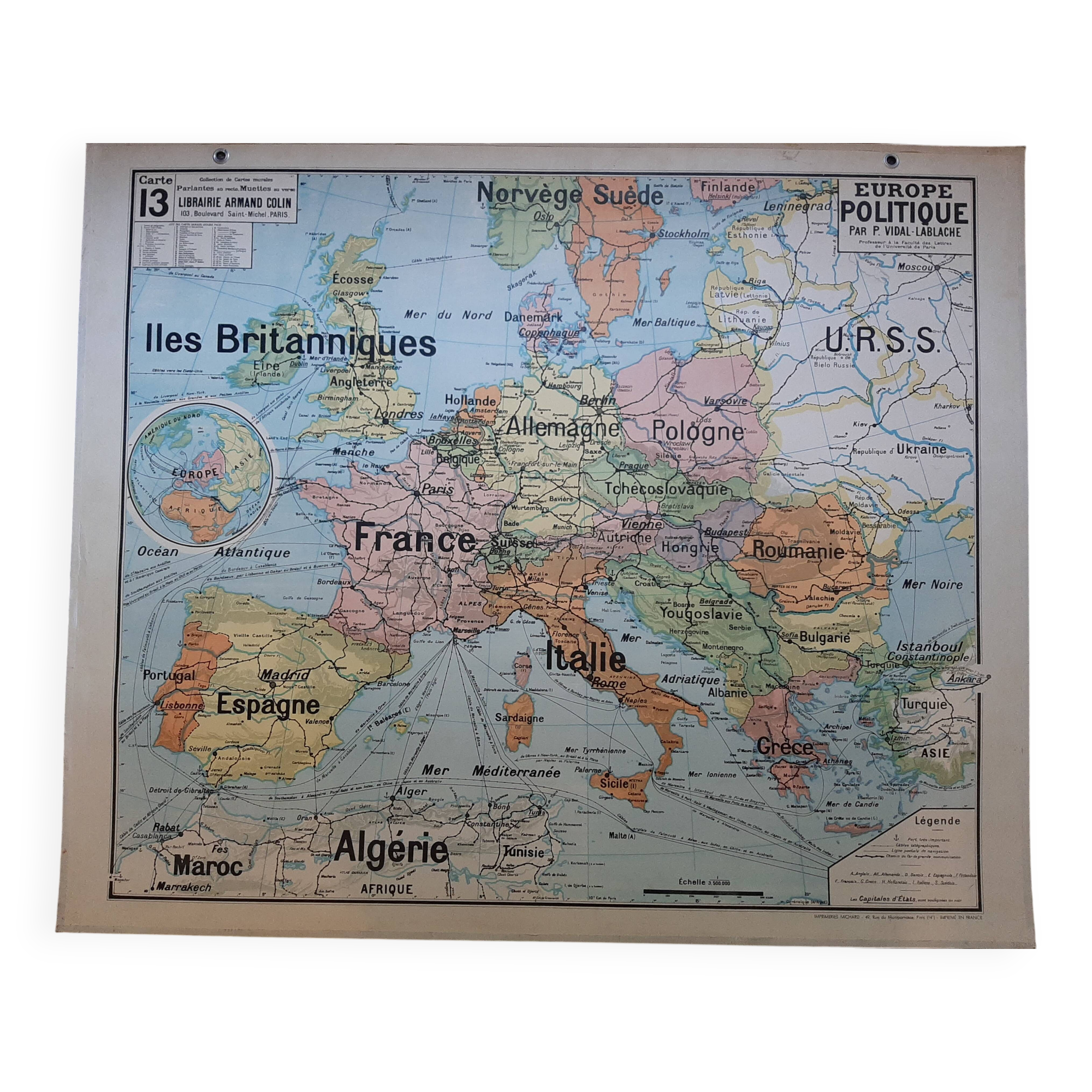 Educational wall map of ancient European politics