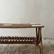 Large Audoux style coffee table in bamboo, rattan & ceramic, France 60