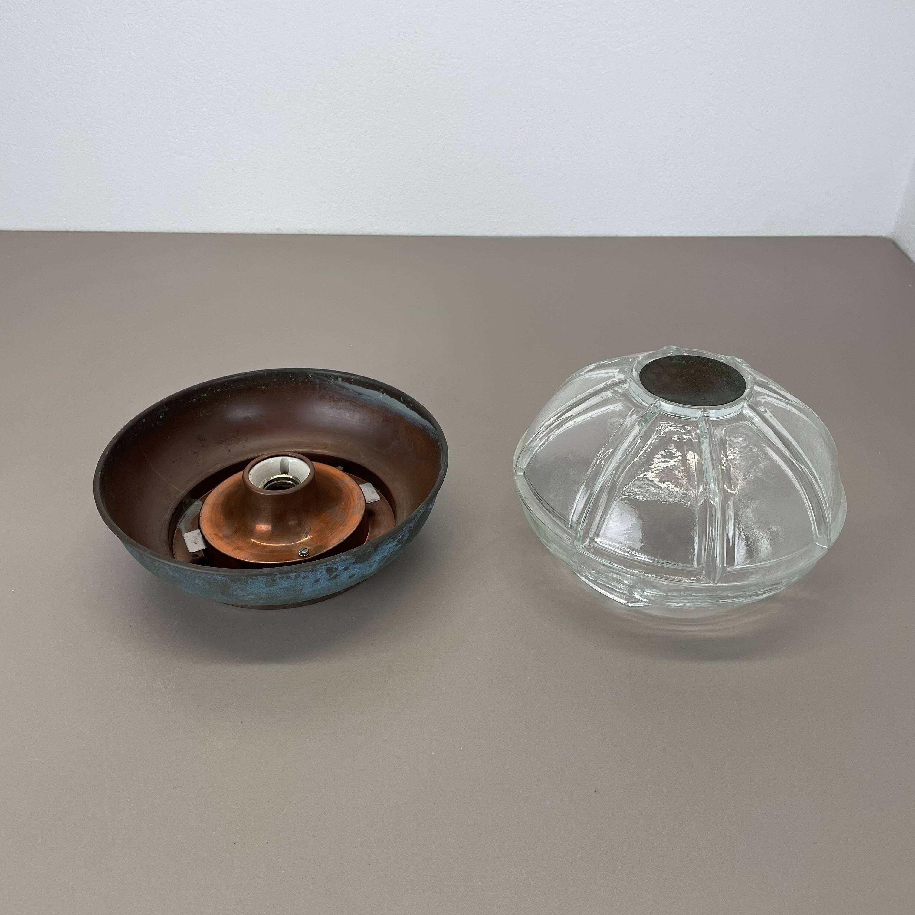 Unique brutalist boom copper and glass wall light by bega lights, germany, 1980s