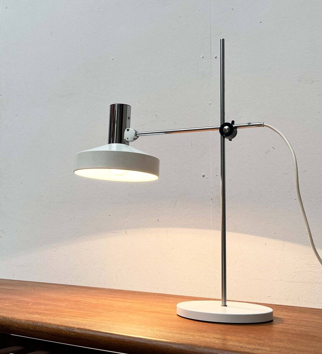 Mid-Century Modern German Minimalist White and Chrome Table Lamp from Kaiser Leuchten, 1960s