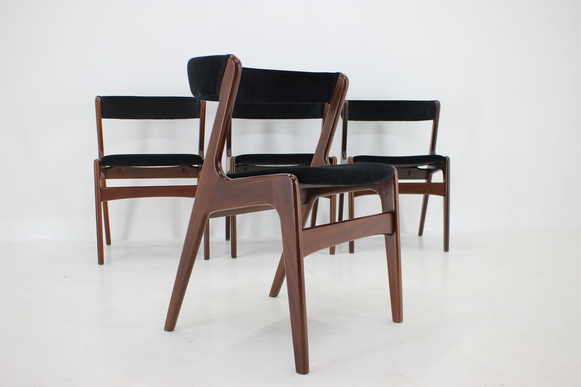 1960s Danish Teak Dining Chairs in Black Velvet