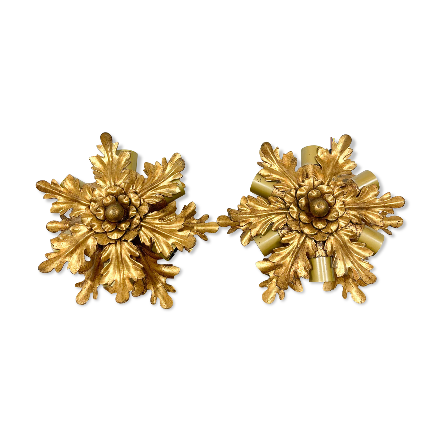 Set of two vintage golden banci firenze flower ceiling lamps small