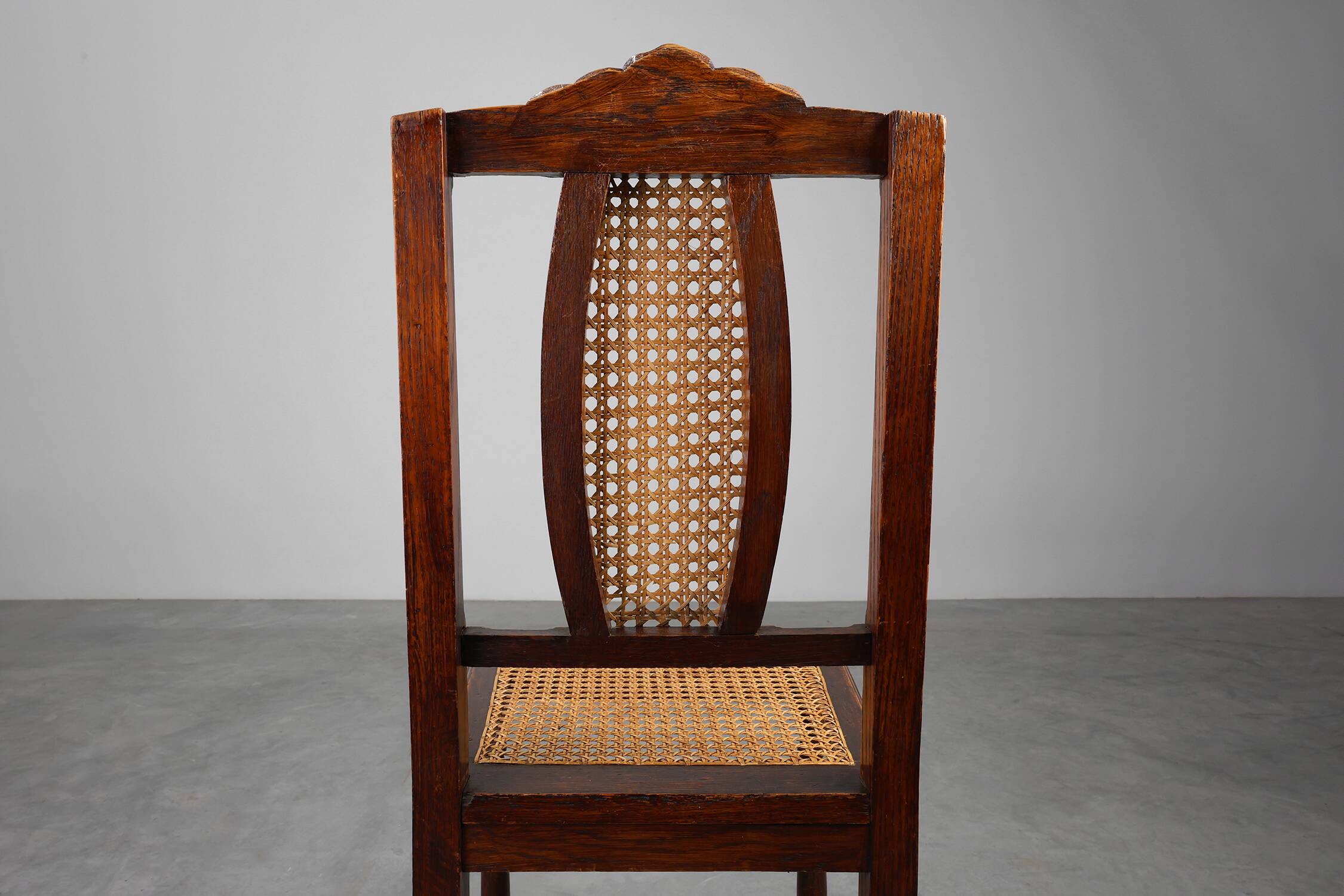 Chaise en bois et rotin française antique, vers 1900