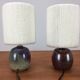 Pair of ceramic sandstone ball lamps and wool lampshades