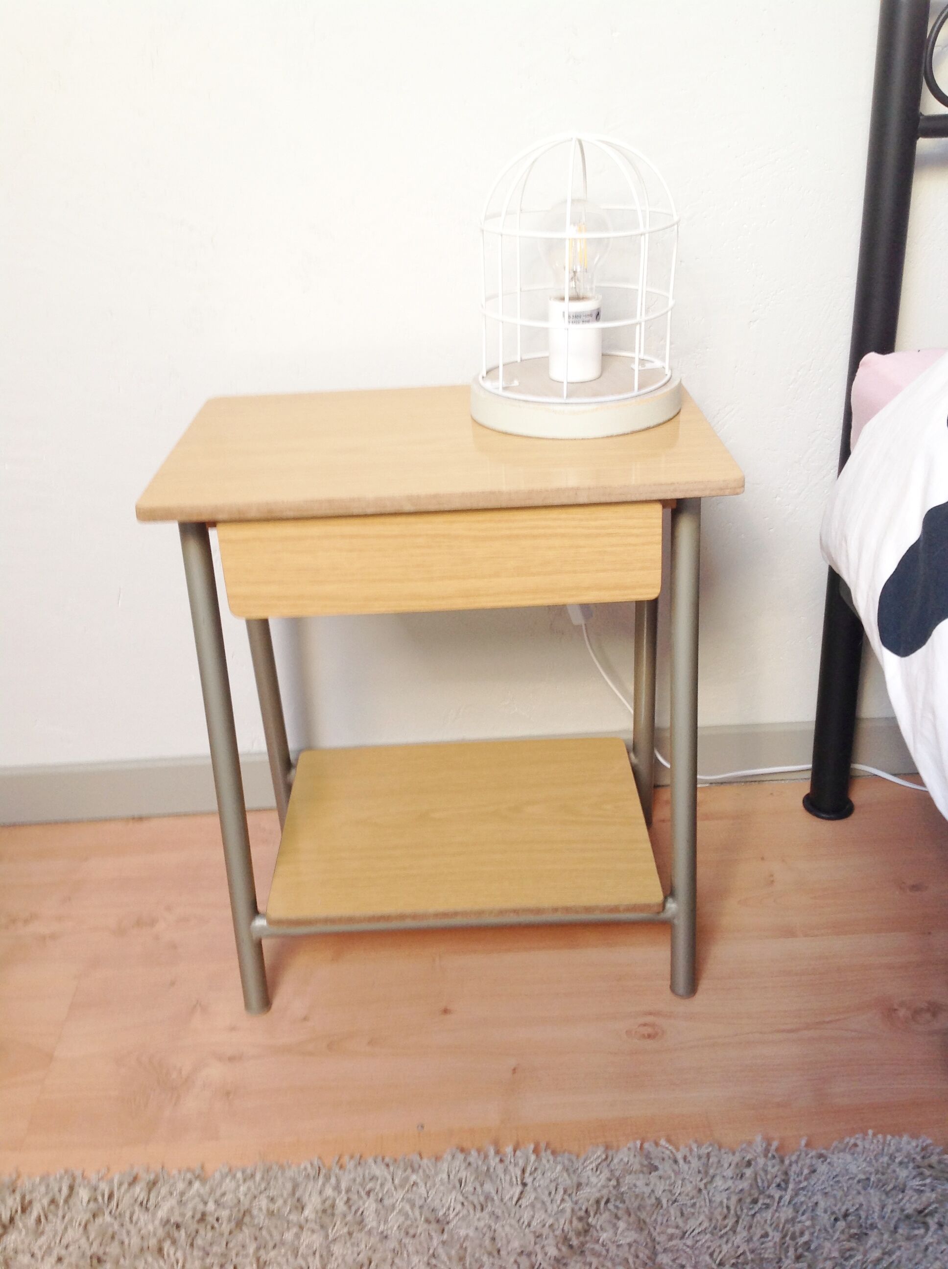 Bedside table in formica imitation wood / vintage 60s-70s