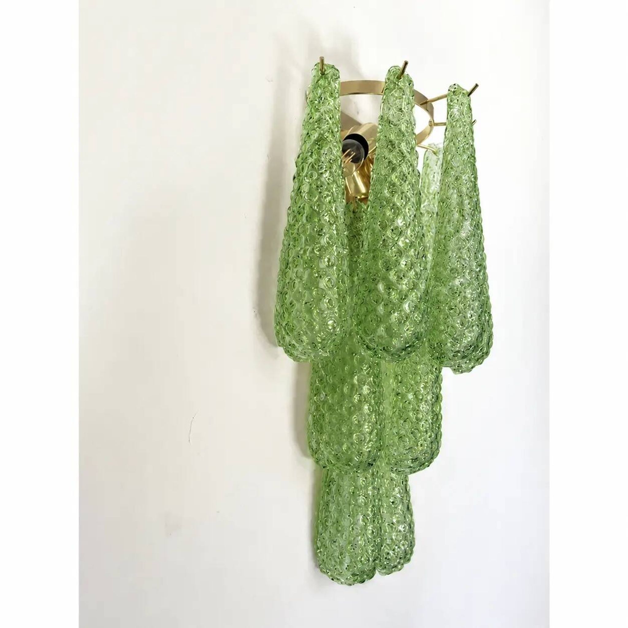 Graniglia Green “Conchiglie” Murano Glass Gold Wall Sconce by Simoeng Lot o
