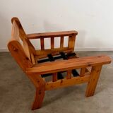 Old vintage Scandinavian design pine armchair from the 70s