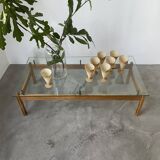 Scandinavian table blond teak and glass 60