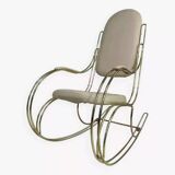 1960s rocking chair in brass and ecru imitation leather