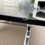 Table basse double verre fumé et chrome 1980