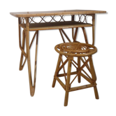 Louis Sognot 1950 rattan desk and stool