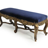 Antique french carved and parcel gilt long stool c1860
