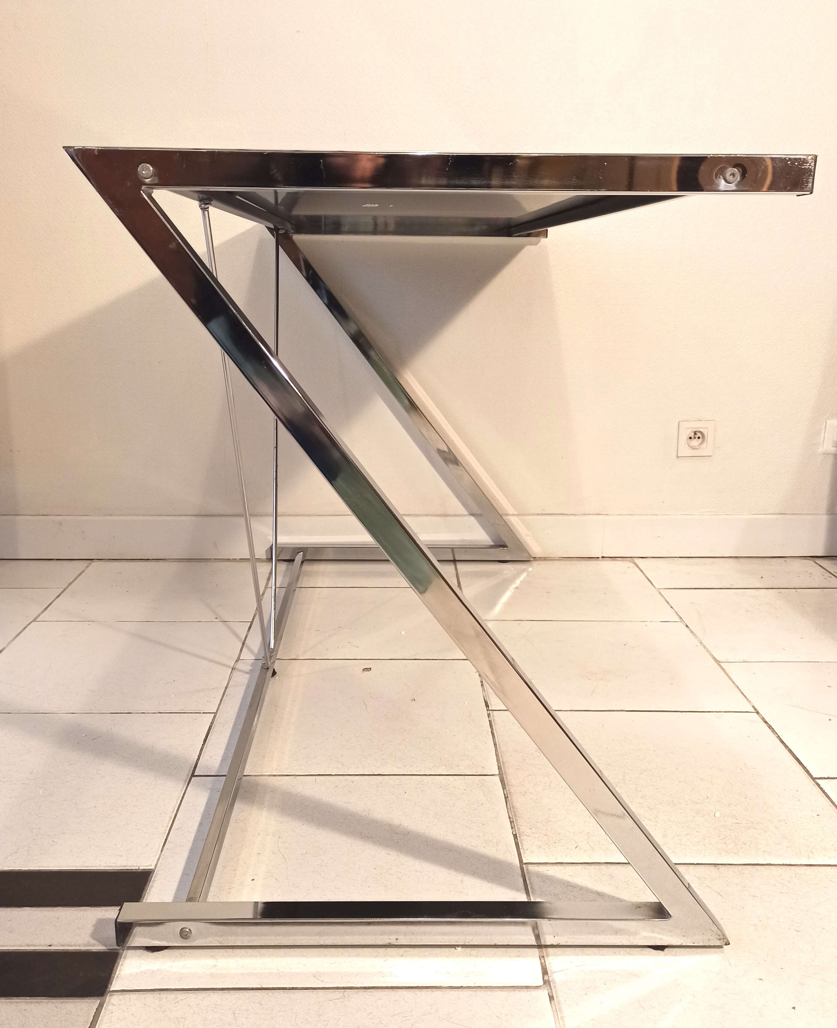Seventies desk tinted glass top and chrome base
