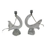 Set of 2 Daum France crystal table lamp , 1950's