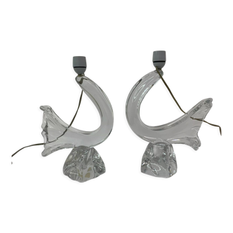 Set of 2 Daum France crystal table lamp , 1950's