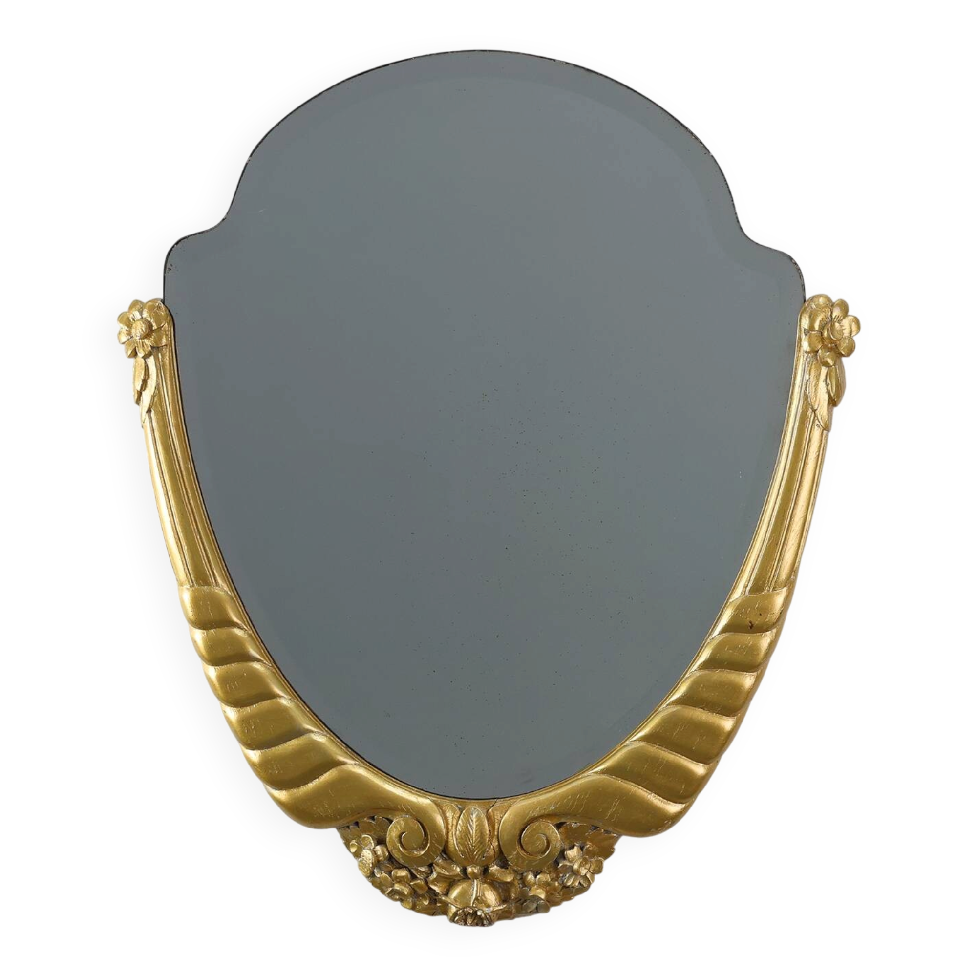 Oval Art Deco carved Gilt Wooden Mirror, France ca. 1920