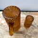 Old Juice Carafe Service + 6 Vintage Geometric Orange Molded Glass Glasses