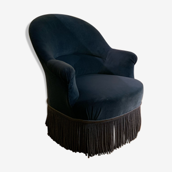 Fauteuil velours crapaud bleu