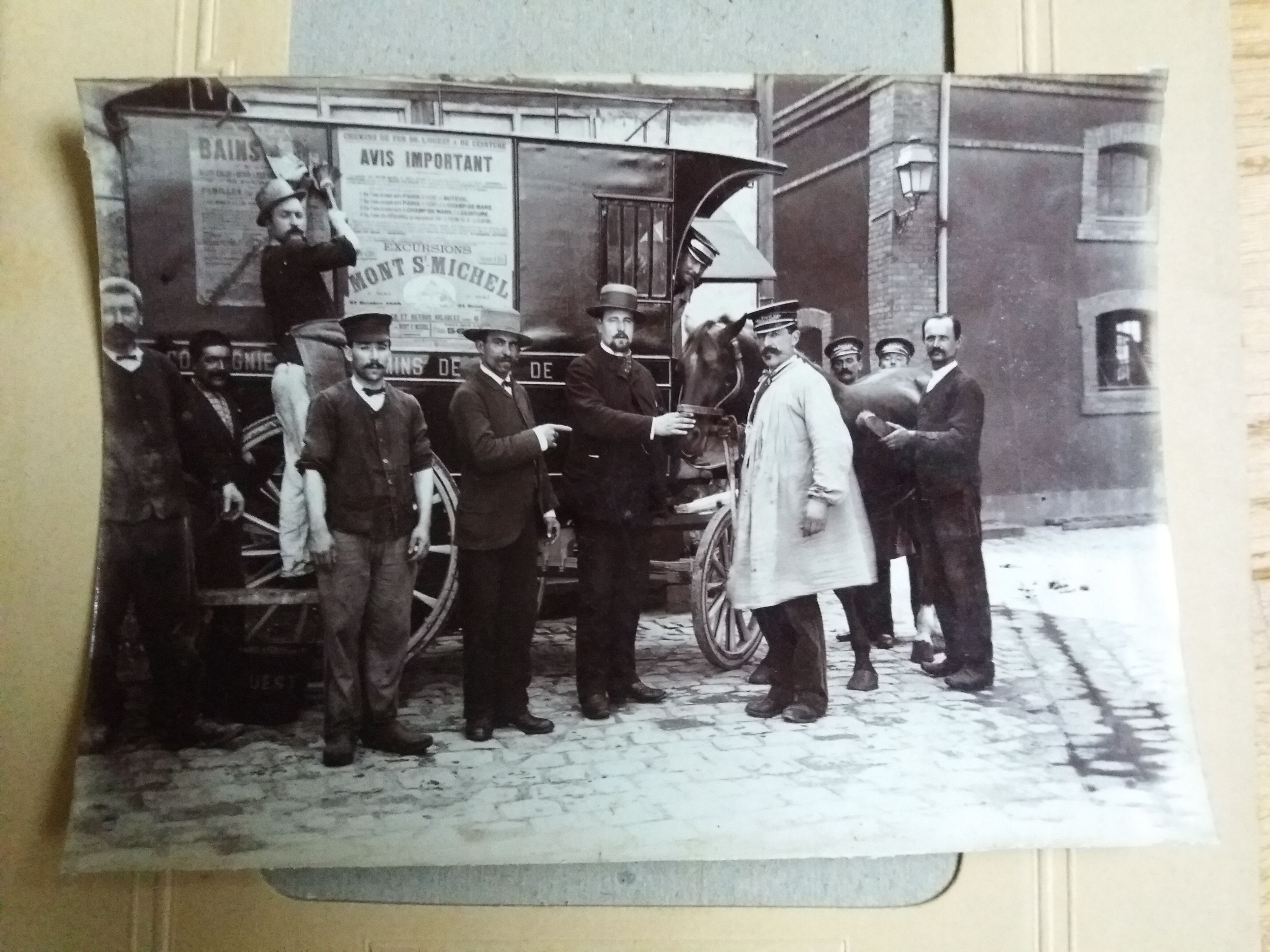 Old photograph 1900 Compagnie des chemins de fer de l'Ouest diligence Mont Saint Michel
