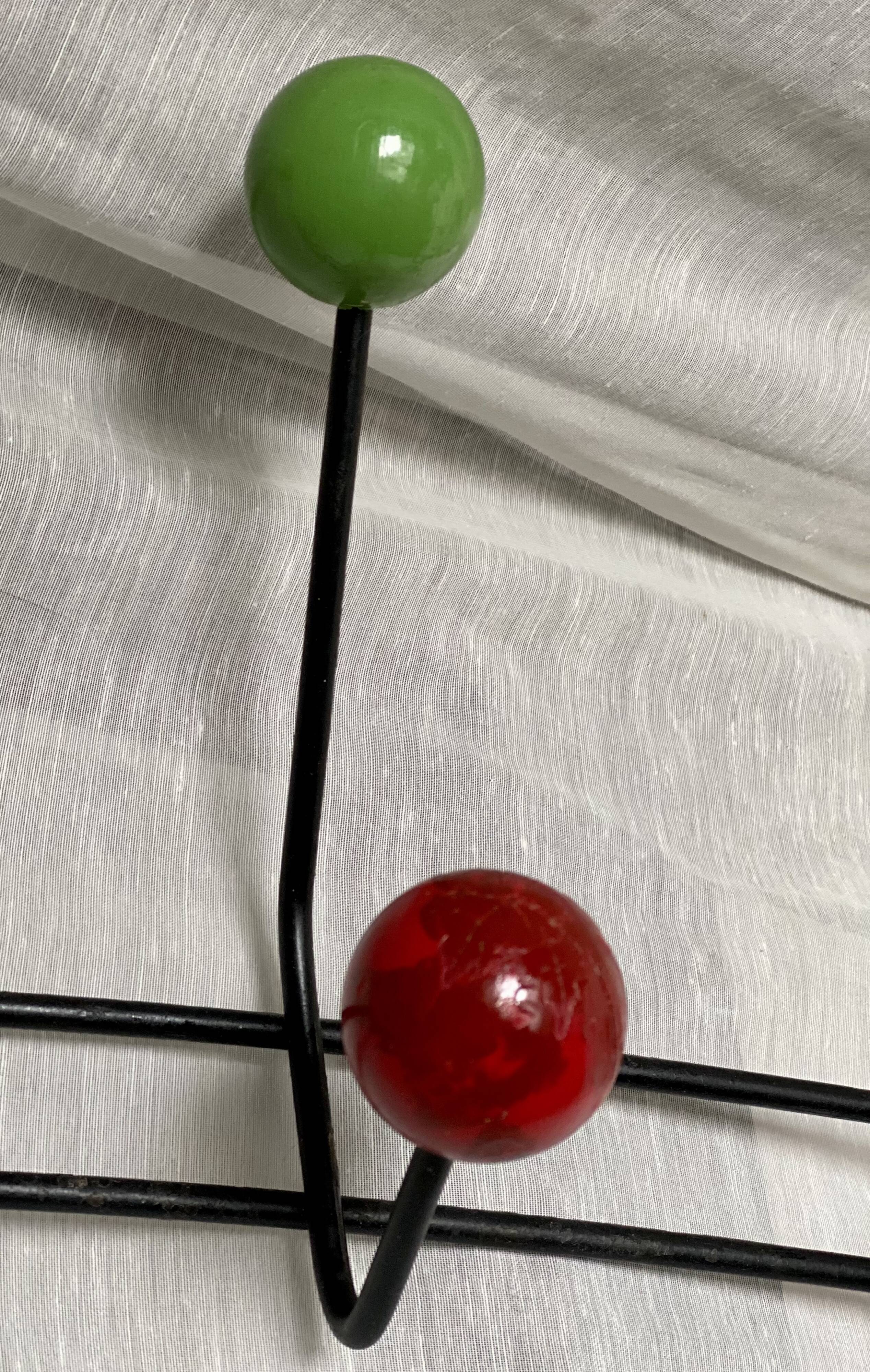Wall-mounted coat rack ball and black metal vintage 1950s style Roger Féraud