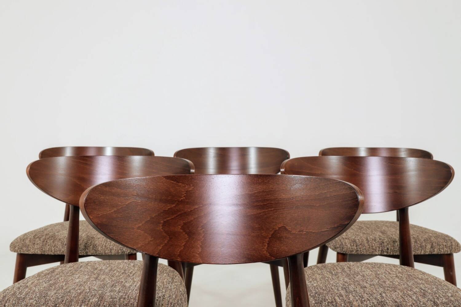 Scandinavian dining chairs in mocha brown, set of 6.