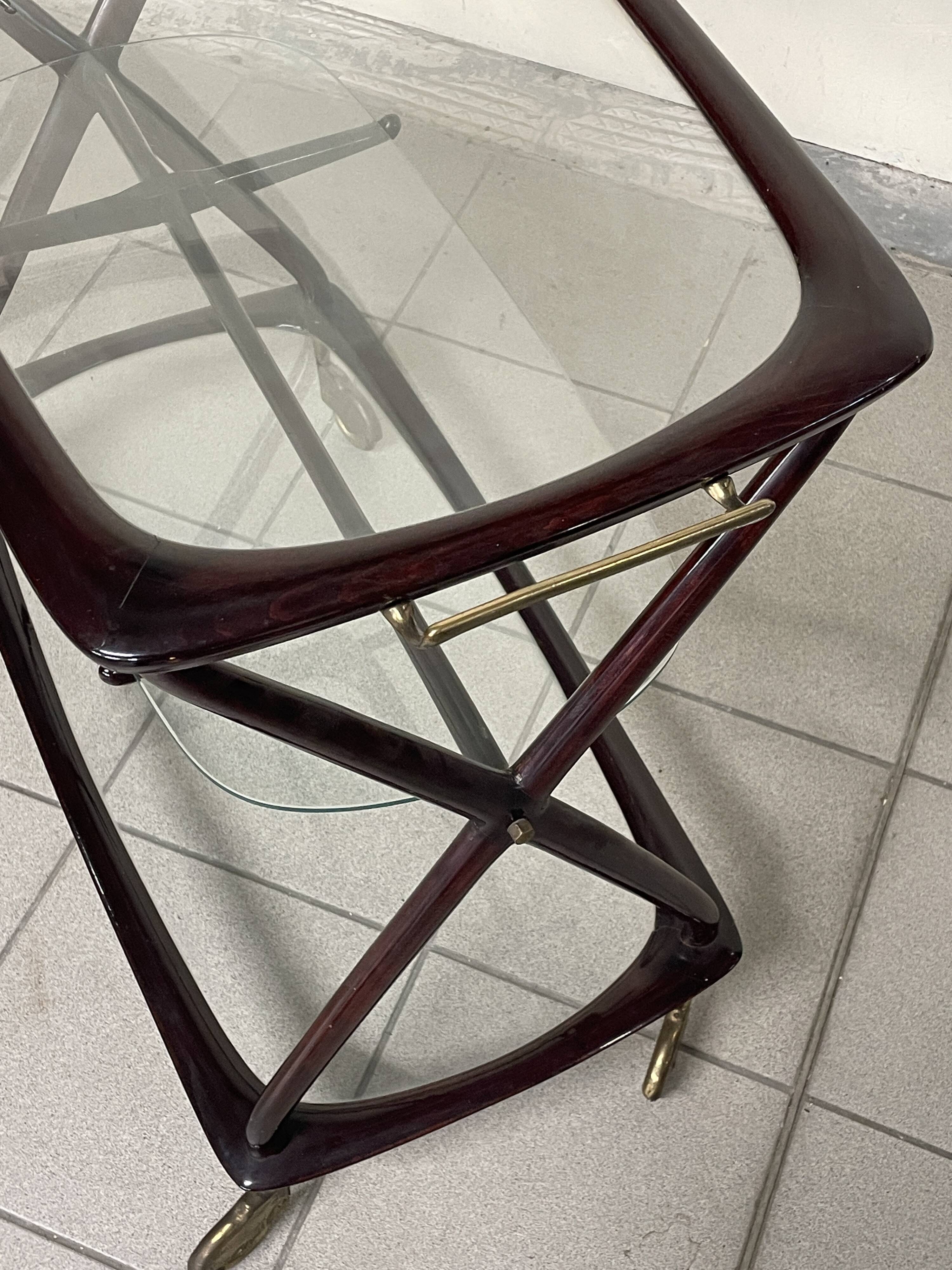 Cesare Lacca 1950 Italian Bar Cart with Brass Wheels