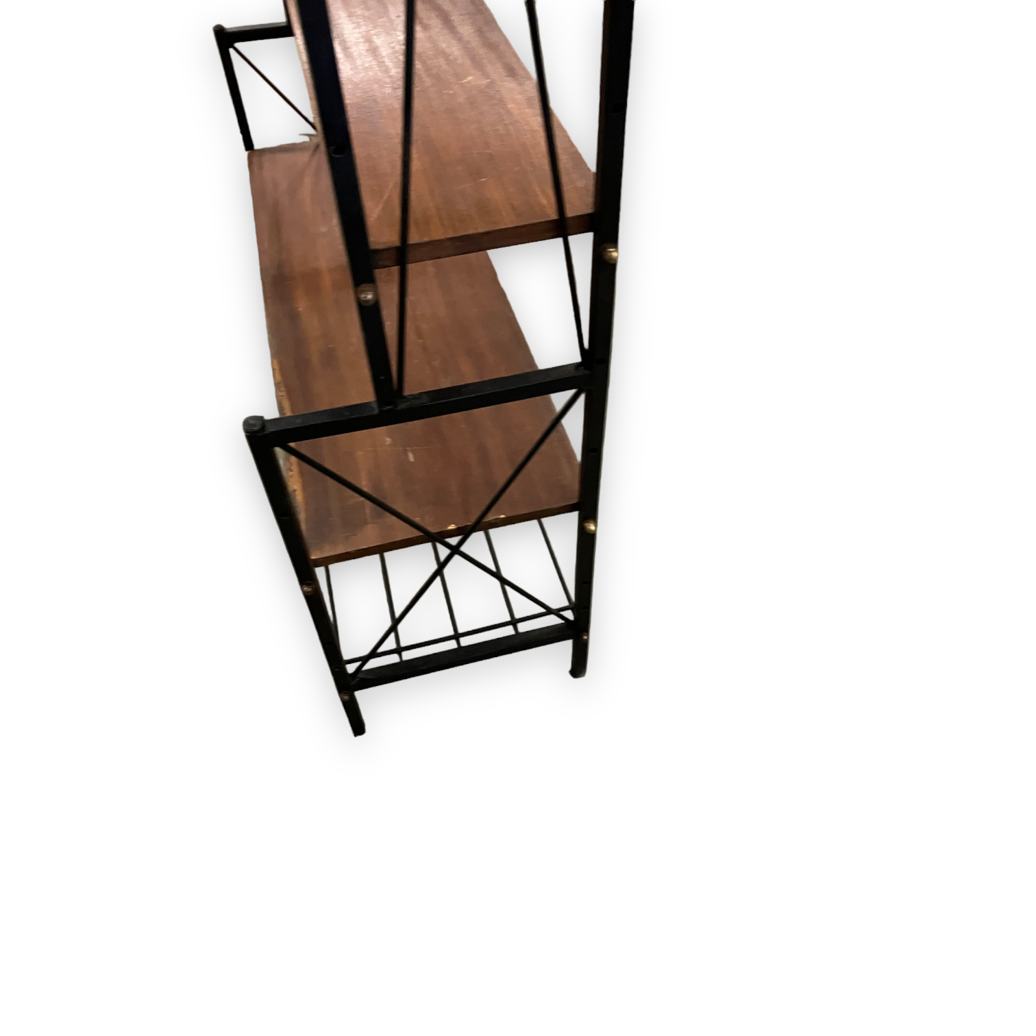 1950s teak and black metal shelf bookcase