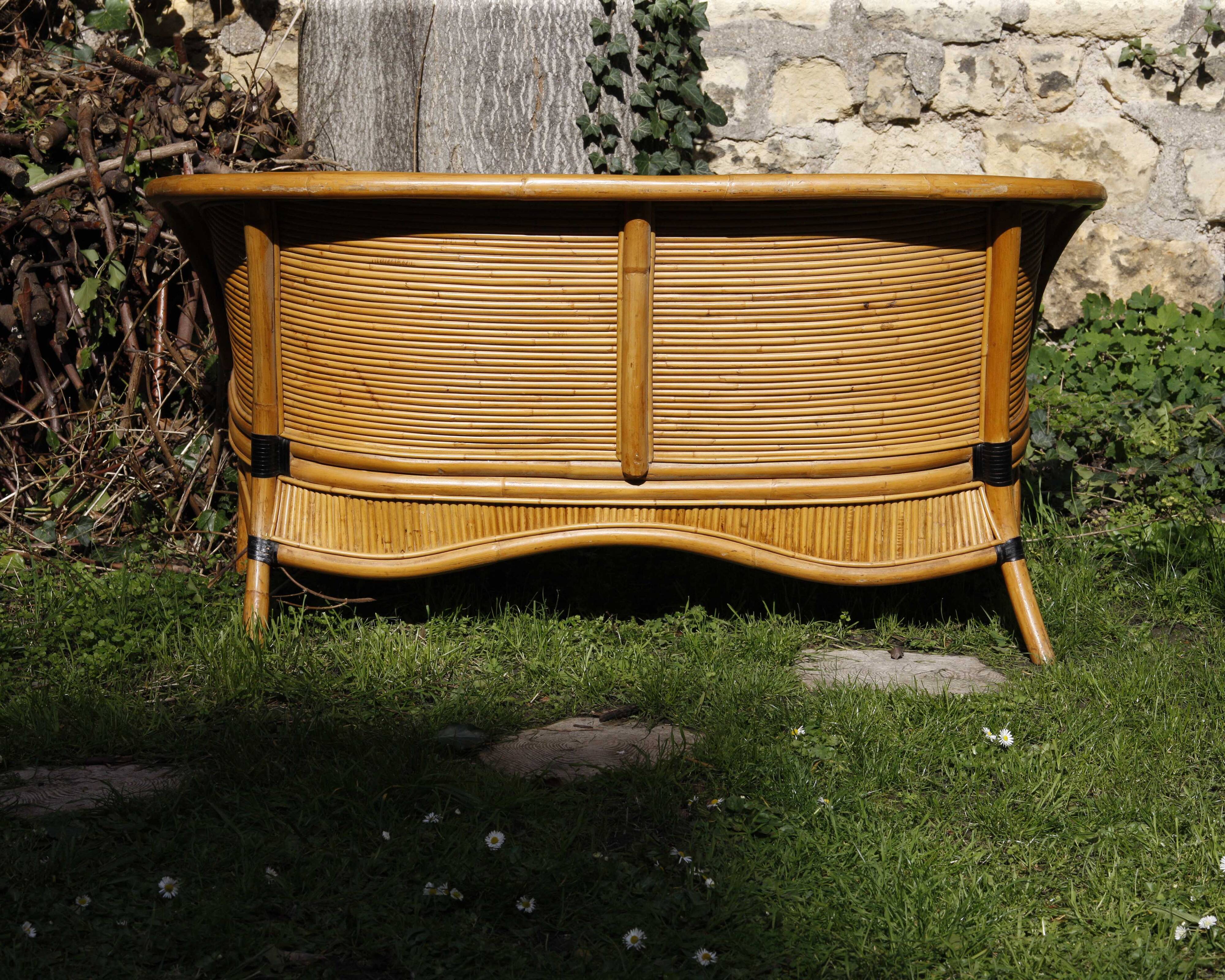 Raush bamboo rattan bench armchairs from the 70s and 80s
