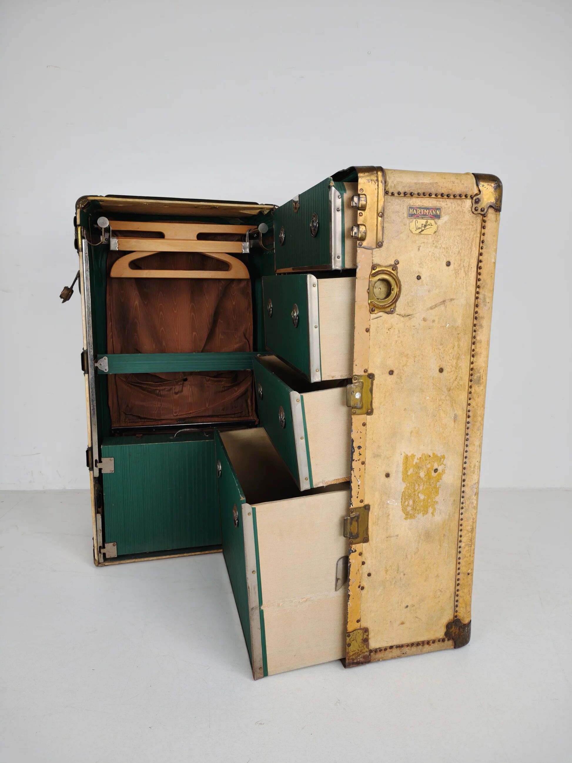 1930s wardrobe steamer trunk by Hartmann – goat skin chest