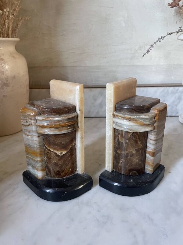 paire de serre-livres Art déco en onyx