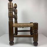 Wood Turned Bobbin Low Rush Chair in the manner of Charles Dudouyt, France, 1950s