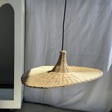 Small suspension, rattan luminaire in hat shape D:60cm