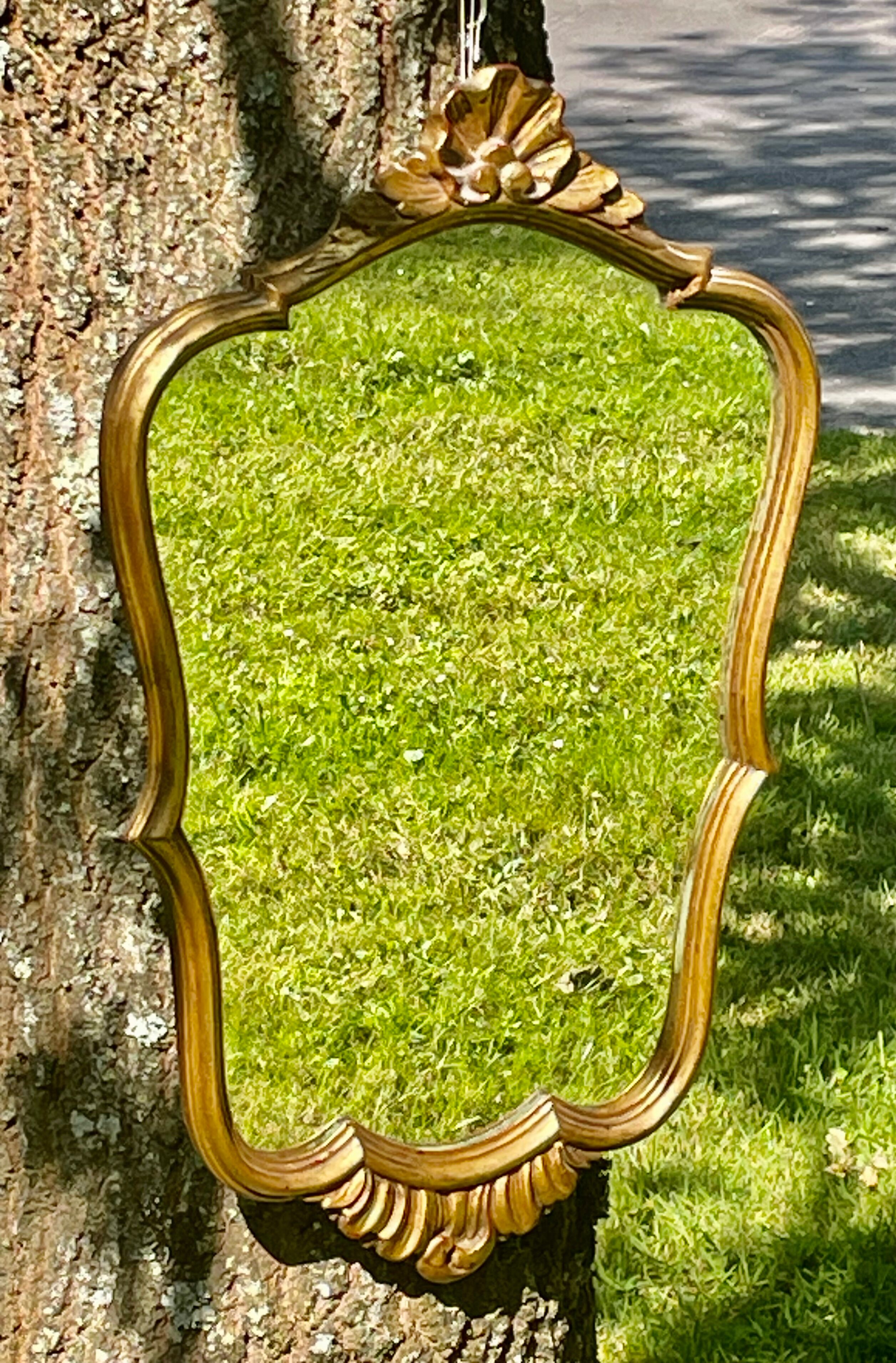 Vintage mirror gilded wood and stucco, Louis XV shell style