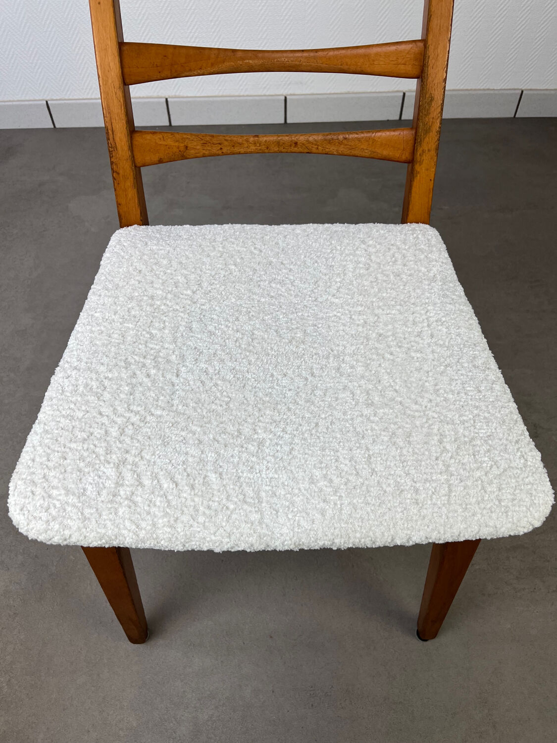 4 Scandinavian chairs, teak with boucle seats.